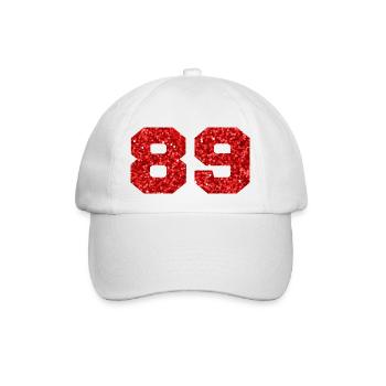 Number 89 Red Glitter - 89th Birthday - Baseball Cap - white/white - Front
