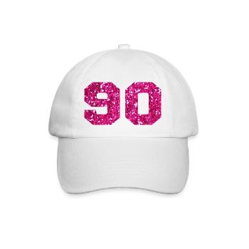 Nummer 90 Pink Glitter - 90. Geburtstag - Baseballkappe - Weiß/Weiß - Vorne