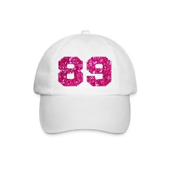 Number 89 Pink Glitter - 89th Birthday - Baseball Cap - white/white - Front