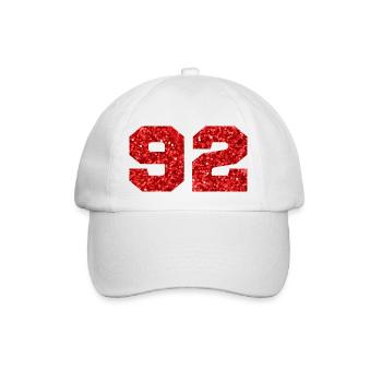 Number 92 Red Glitter - 92nd Birthday - Baseball Cap - white/white - Front