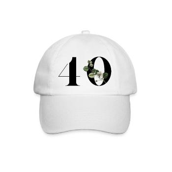 Number 40 Green Floral - 40th Floral Birthday - Baseball Cap - white/white - Front