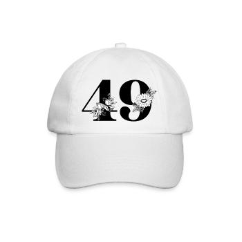 Number 49 Black Floral - 49th Floral Birthday - Baseball Cap - white/white - Front