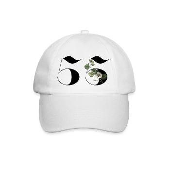 Nummer 55 Blumengrün - 55. Blumengeburtstag - Baseballkappe - Weiß/Weiß - Vorne