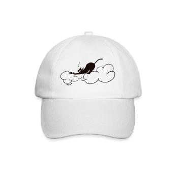 Cute Black Cat on Clouds Minimal Cat Illustration - Baseball Cap - white/white - Front