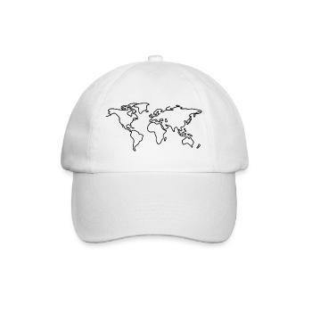 Weltkarten-Linienzeichnung - Baseballkappe - Weiß/Weiß - Vorne