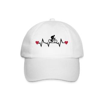 Herzschlag mit Herz und Radfahrer, radfahren - Baseballkappe - Weiß/Weiß - Vorne