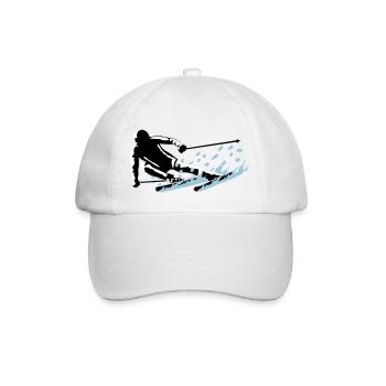 Skifahren - flotter Skifahrer und Schnee - Baseballkappe - Weiß/Weiß - Vorne