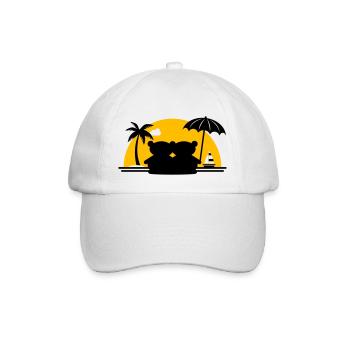 Teddybären Palmenstrand Segelboot Sonnenuntergang - Baseballkappe - Weiß/Weiß - Vorne
