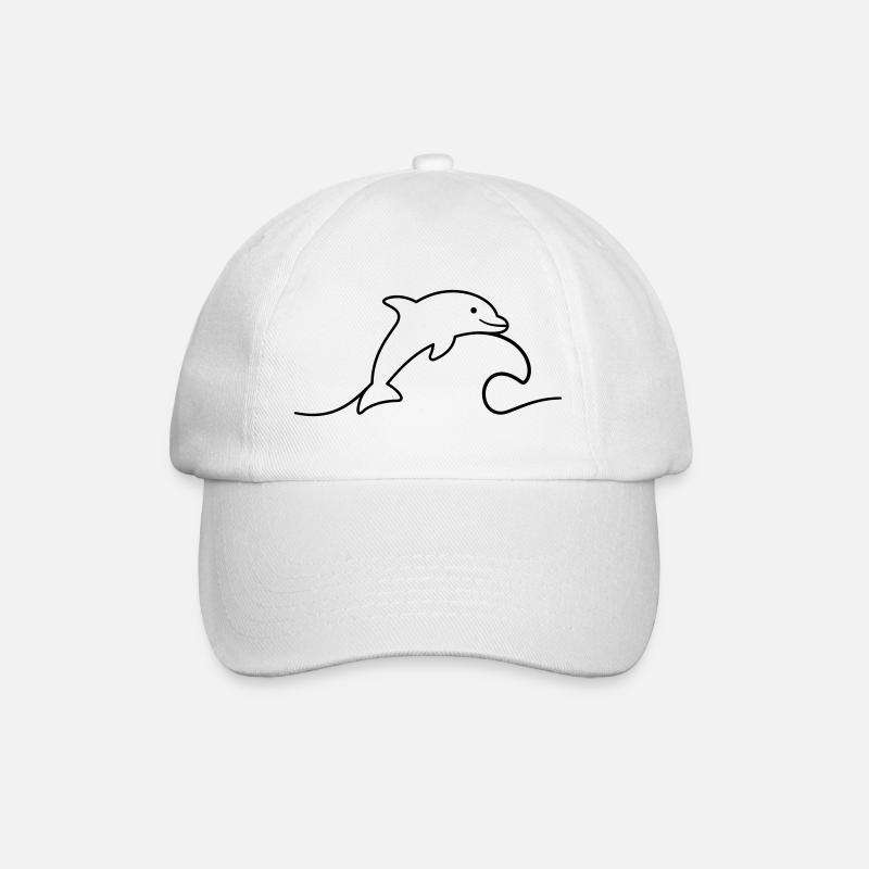 Delfin auf Welle Symbol Umriss fröhlich springend - Baseballkappe - Weiß/Weiß