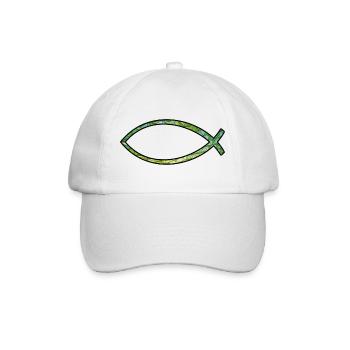 Poisson Ichtus (diamant, vert) - Casquette classique - blanc/blanc - Devant