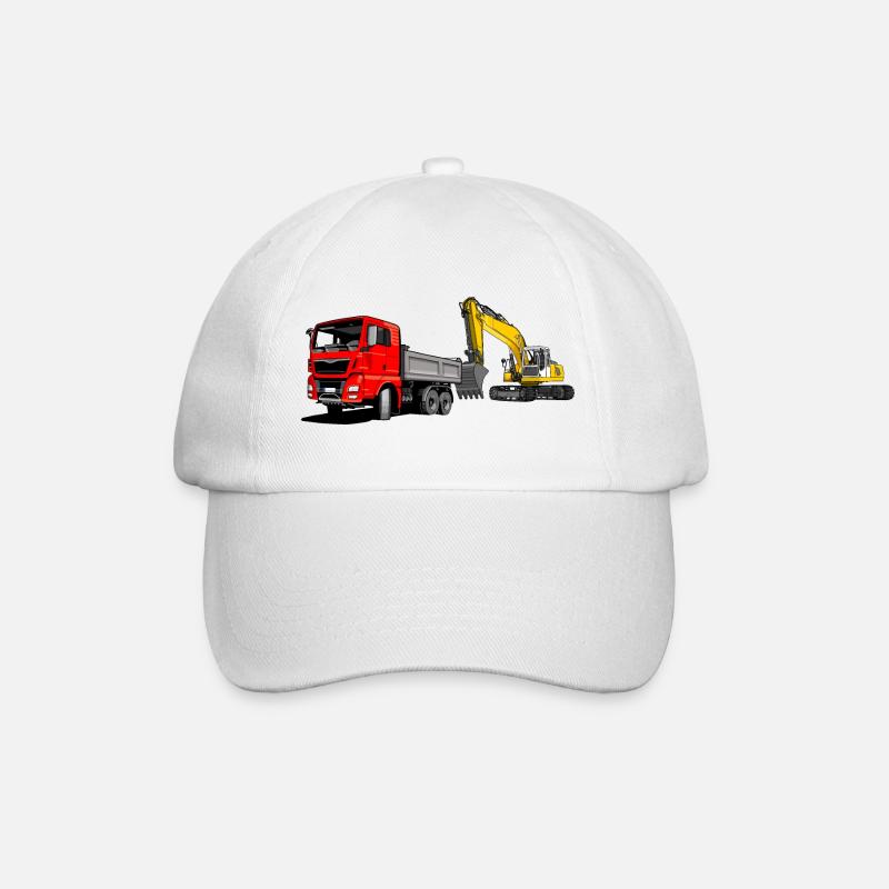 Lastauto mit Bagger - Baseballkappe - Weiß/Weiß