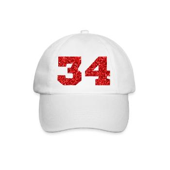 Numéro 34 paillettes rouge - 34e anniversaire - Casquette classique - blanc/blanc - Devant