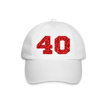 Number 40 Red Glitter - 40th Anniversary - Baseball Cap - white/white - Front