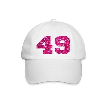 Number 49 Pink Glitter - 49th Birthday - Baseball Cap - white/white - Front