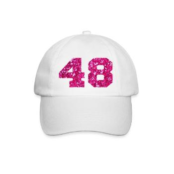 Number 48 Pink Glitter - 48th Birthday - Baseball Cap - white/white - Front