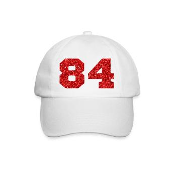 Number 84 Red Glitter - 84th Birthday - Baseball Cap - white/white - Front