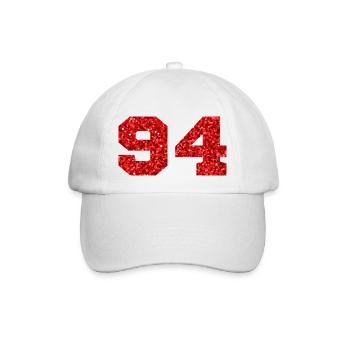 Nummer 94 Roter Glitzer - 94. Geburtstag - Baseballkappe - Weiß/Weiß - Vorne