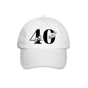 Number 40 Black Floral - 40th Floral Birthday - Baseball Cap - white/white - Front