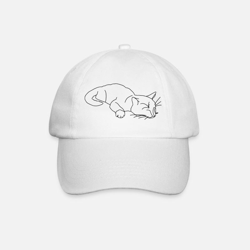 Sleeping Cat Sketch - Baseball Cap - white/white