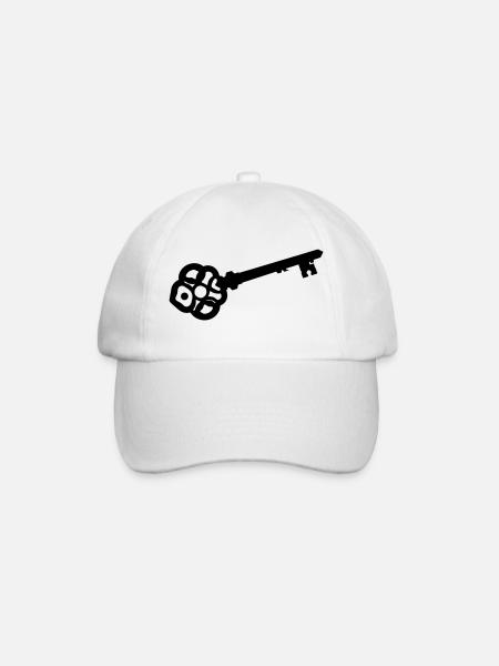 Verzierte Skelettschlüssel-Silhouette - Baseballkappe - Weiß/Weiß