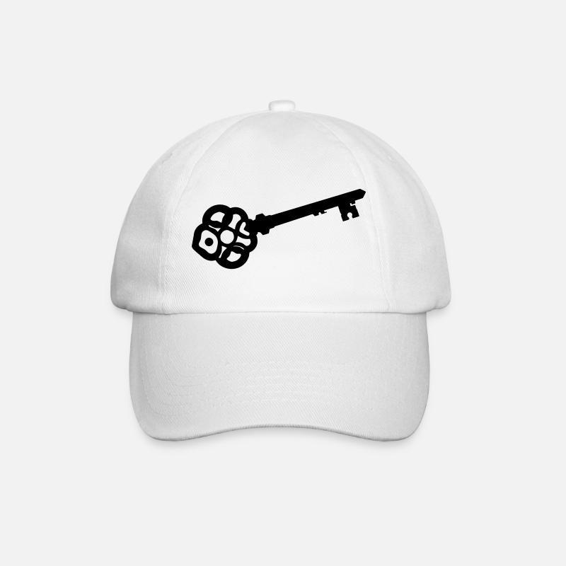 Verzierte Skelettschlüssel-Silhouette - Baseballkappe - Weiß/Weiß