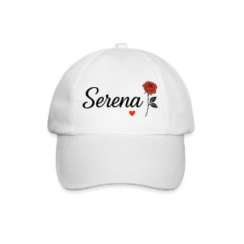 Serena – Romantisches Design mit roter Rose und Herz - Baseballkappe - Weiß/Weiß - Vorne