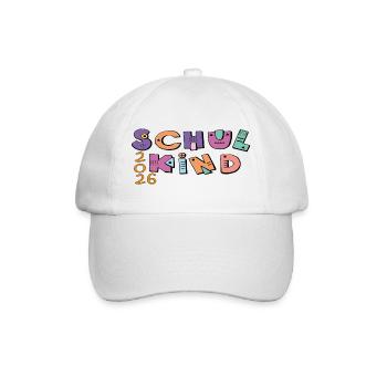 Schulkind 2026  Bunte Buchstaben - Baseballkappe - Weiß/Weiß - Vorne