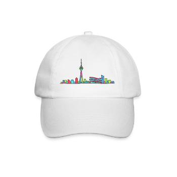 Stuttgarter Stadtskyline Fernsehturm Moderne Linienzeichnung - Baseballkappe - Weiß/Weiß - Vorne