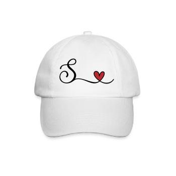 Letter S Monogram with Heart - Baseball Cap - white/white - Front