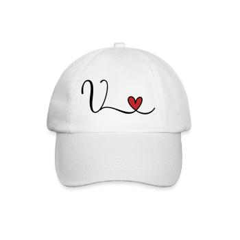 Buchstabe V Monogramm Initiale Herz - Baseballkappe - Weiß/Weiß - Vorne