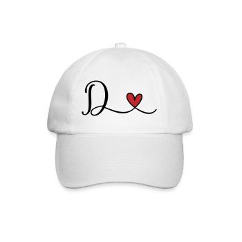 Buchstabe D mit Herz Monogramm - Baseballkappe - Weiß/Weiß - Vorne