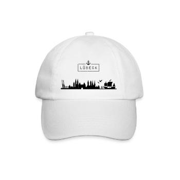 Skyline Hansestadt Lübeck, HL, Stadt, Deutschland - Baseballkappe - Weiß/Weiß - Vorne