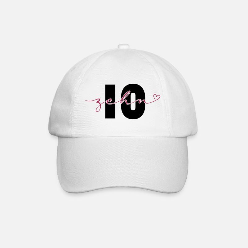 10 Jahre Zehn Kalligrafie Nummer 10. Geburtstag - Baseballkappe - Weiß/Weiß