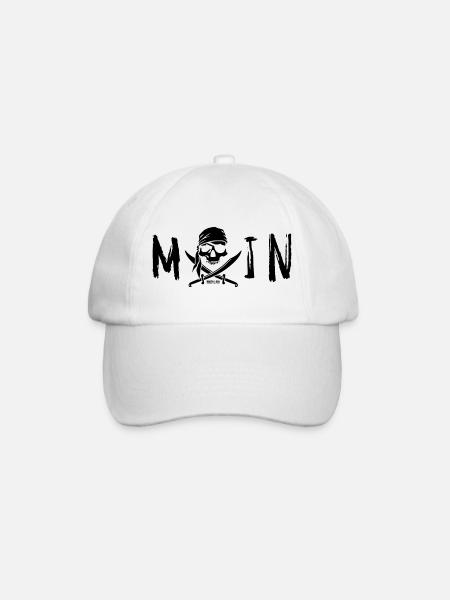 MOIN mit Totenkopf, Logo und Säbel schwarz - Baseballkappe - Weiß/Weiß