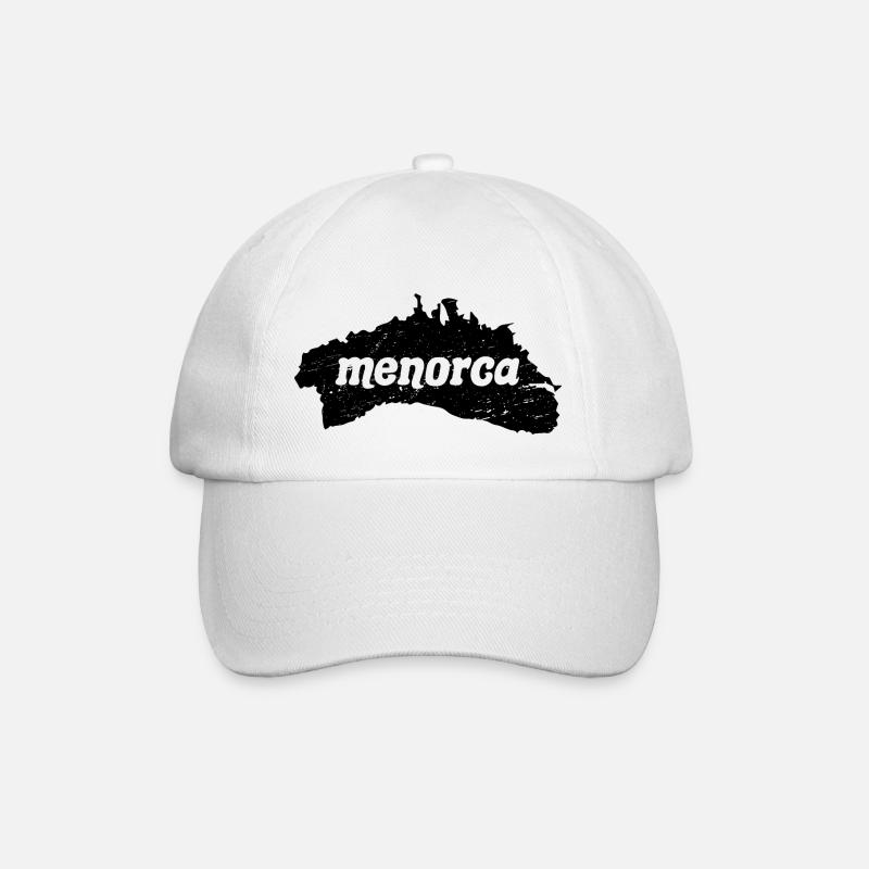 Menorca Silhouette T-Shirt mit Schriftzug - Baseballkappe - Weiß/Weiß