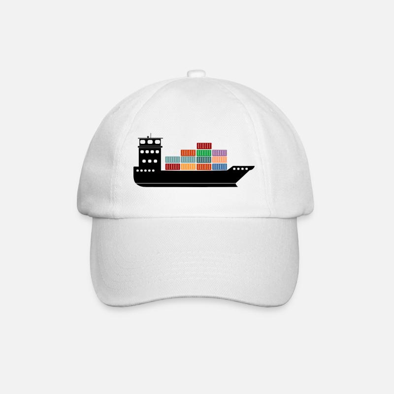 Seecontainerschiff oder Boot mit Containern - Baseballkappe - Weiß/Weiß