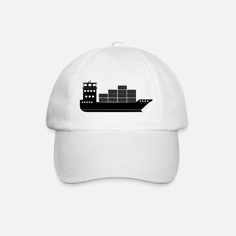 Seecontainerschiff oder Boot mit Containern - Baseballkappe - Weiß/Weiß