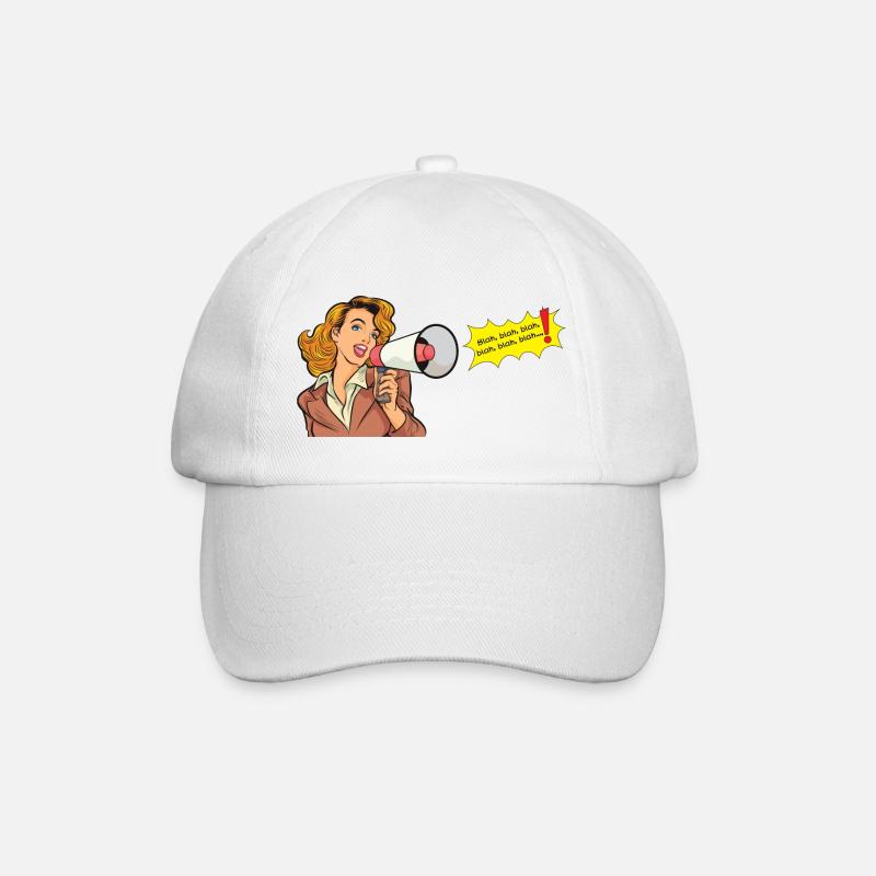 Une femme blonde avec mégaphone crie bla, bla - Casquette classique - blanc/blanc