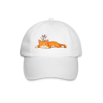 Sleeping cat with cheerful mouse - Baseball Cap - white/white - Front