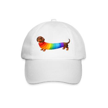 Dackel mit Regenbogen Pullover  - Baseballkappe - Weiß/Weiß - Vorne