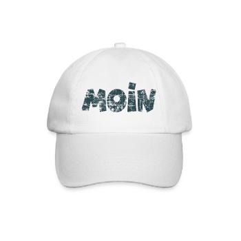 Moin (Vintage Dunkelblau) Guten Morgen Gruß - Baseballkappe - Weiß/Weiß - Vorne
