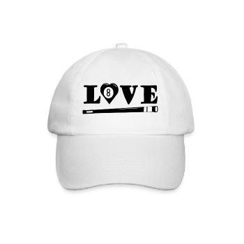 Love Billard mit Herz und Queue (Billardspieler) - Baseballkappe - Weiß/Weiß - Vorne