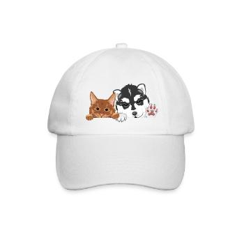 Peeking funny ginger cat and husky dog - Baseball Cap - white/white - Front