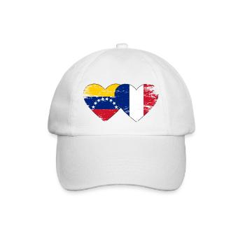 Venezuela France Flag Hands Heart Shape Used - Baseball Cap - white/white - Front