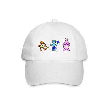 Geometric Playful Robots and Bear  - Baseball Cap - white/white - Front