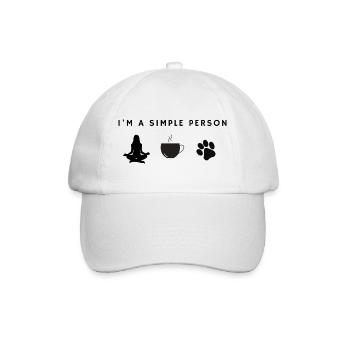 I'm a Simple Person – Yoga, Coffee & Dogs - Baseballkappe - Weiß/Weiß - Vorne