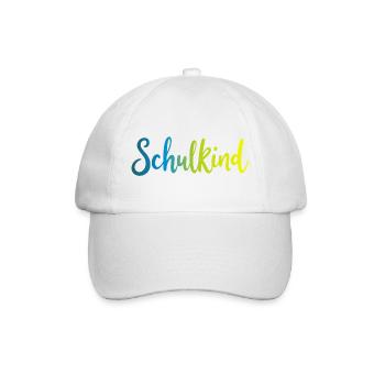 Schulkind Farbverlauf Blau- Grün - Gradient Script - Baseballkappe - Weiß/Weiß - Vorne