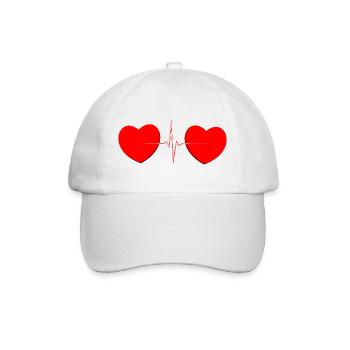 Two Hearts Heartbeat Lifeline – Romantisches rotes Tee - Baseballkappe - Weiß/Weiß - Vorne