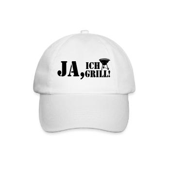Grillkönig, Grillen, BBQ, Ja ich Grill (25) - Baseballkappe - Weiß/Weiß - Vorne