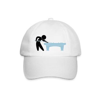 A pool player is on the pool table - Baseball Cap - white/white - Front